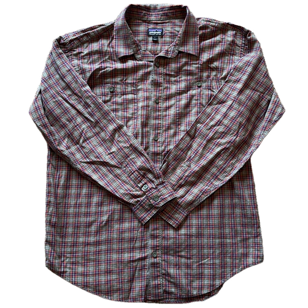 Patagonia Plaid Men's Large Olive Green Farrier's Plaid Flannel Shirt